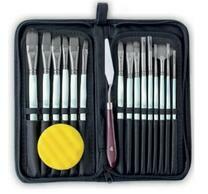 Без бренда «Коробка 50 шт.: Набор кистей для рисования в чехле, премиум набор (15 нейлоновых кистей, 1 мастихин) белые» в Курске