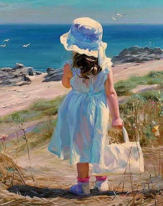 Картина по номерам 40x50 Девочка гуляет на пляже