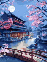 Полная луна над японской деревней