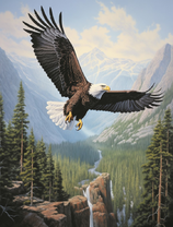 Полет орла над горами и лесом