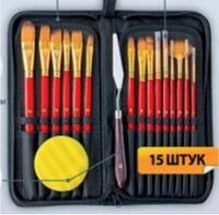 Без бренда «Набор кистей для рисования в чехле, премиум набор (15 нейлоновых кистей, 1 мастихин) красные» в Курске