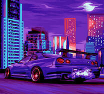 Фиолетовый автомобиль в ночном городе