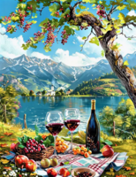 Без бренда «Винный натюрморт с бокалами, бутылкой вина, фруктами и ягодами» в Курске