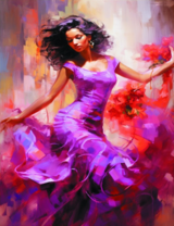 Брюнетка с фиолетовом платье 