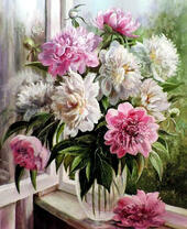Без бренда «Пионы в прозрачной вазе у окна» в Курске